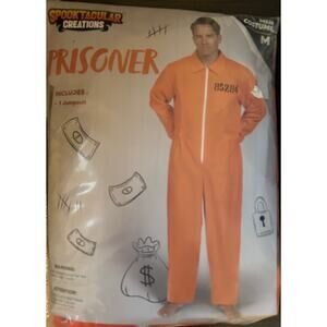 NIP Spooktacular Creations Adult Prisoner Costume Orange Jumpsuit Size Medium